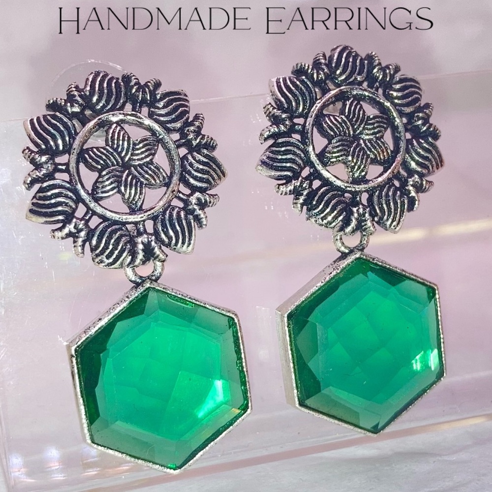 Antique Style Green Quartz Handmade Earrings